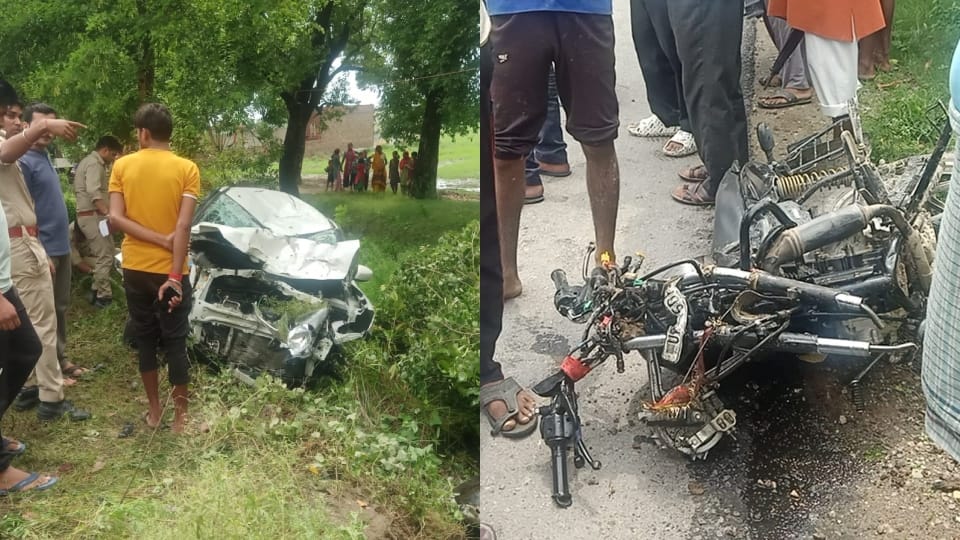 two people died as car hit the bike in bareilly