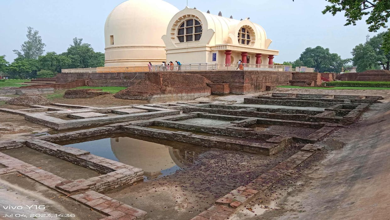 kushinagar Excavated archaeological remains remain submerged in water for four months of rain