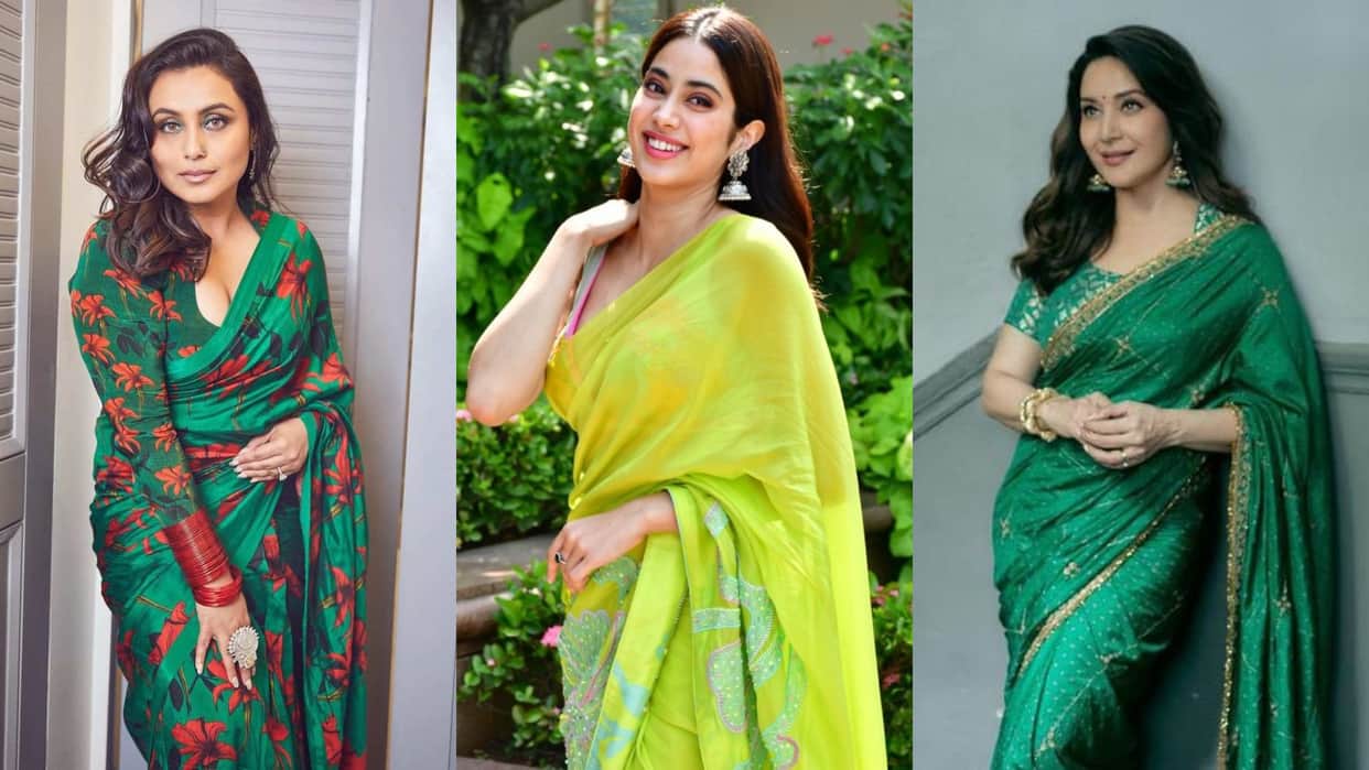 Sawan 2023 bollywood actress in green saree Madhuri Dixit to janhvi kapoor
