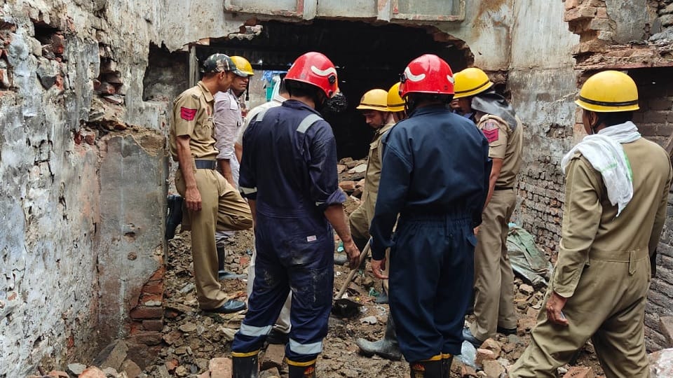 Two people were rescued after a portion of a house collapsed in Zakhira area today