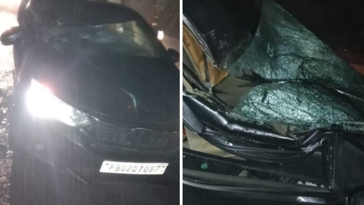 bilaspur news: landslide on chandigarh manali national highway car damaged