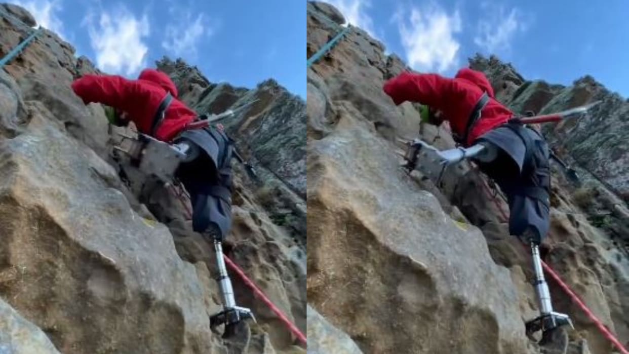 ips officer Dipanshu Kabra shared inspirational video of a disabled person climbing a steep rock