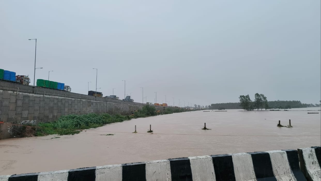 Water of Ghaggar river lodge on the GT Road in Ambala, connectivity of haryana punjab is lost