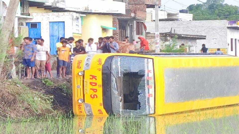 More than half dozen children injured after school bus overturned in Mathura