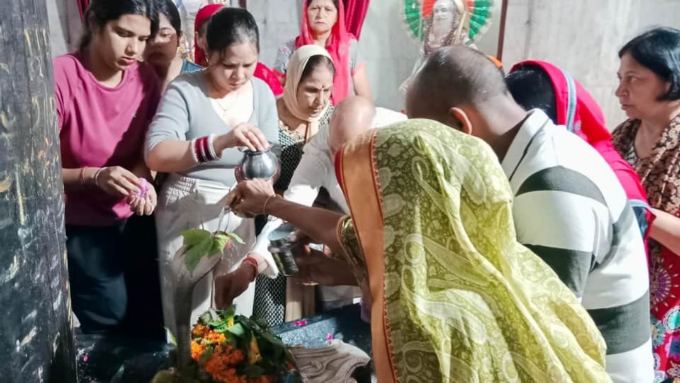 Crowds of devotees gathered in the temples on the first Monday of Sawan
