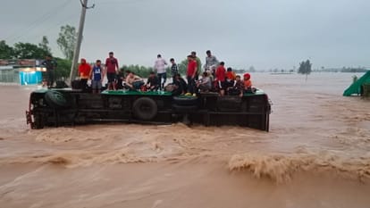 Water of Ghaggar river lodge on the GT Road in Ambala, connectivity of haryana punjab is lost
