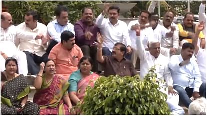 Karnataka BJP MLAs protest in Bengaluru over the murder of a Jain monk in the state and demand CBI enquiry