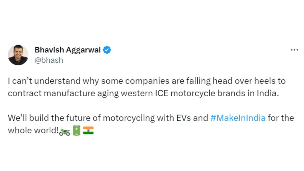 Ola electric ceo takes a dig at hero Harley and bajaj triumph partnership, know details