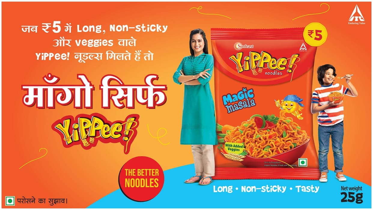 Yippee Noodles only in five rupees with good taste and quality