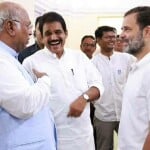 Rahul Gandhi with Mallikarjun Kharge and KC Venugopal