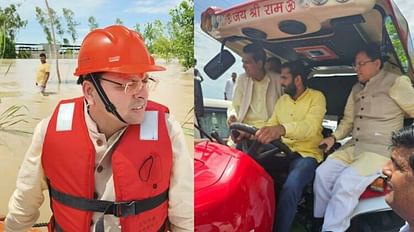 Flood in Roorkee CM Pushkar singh Dhami inspected Villages by sitting in tractor and raft Photos