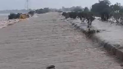 घग्गर नदी में आई बाढ़।