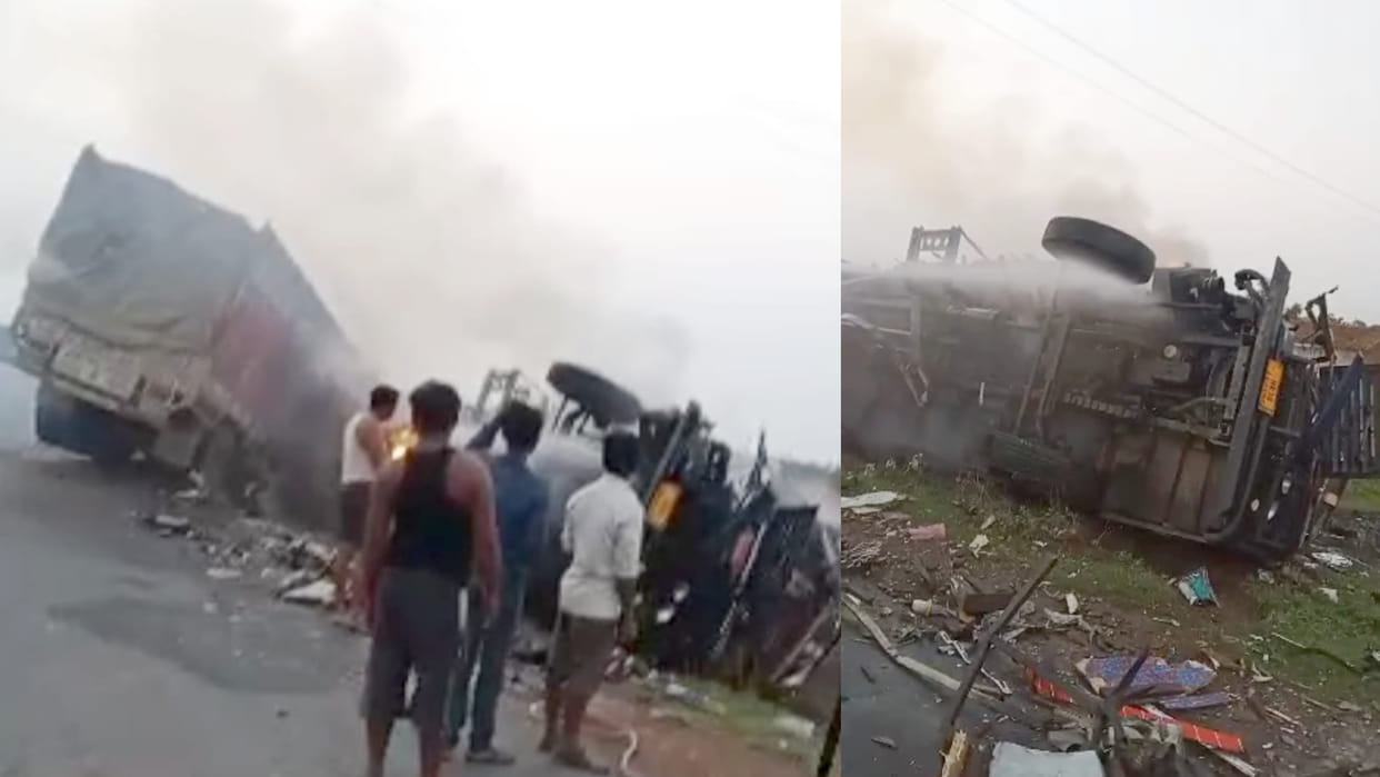 Satna Accident News High-speed Dumper Hit Standing Truck, Driver Who Checking Tires Died Painfully On The Spot