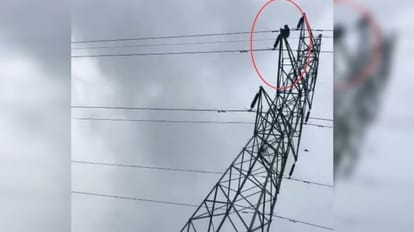 Young man climbed on high-tension wire tower after fight with his wife and did high voltage drama in Motihari