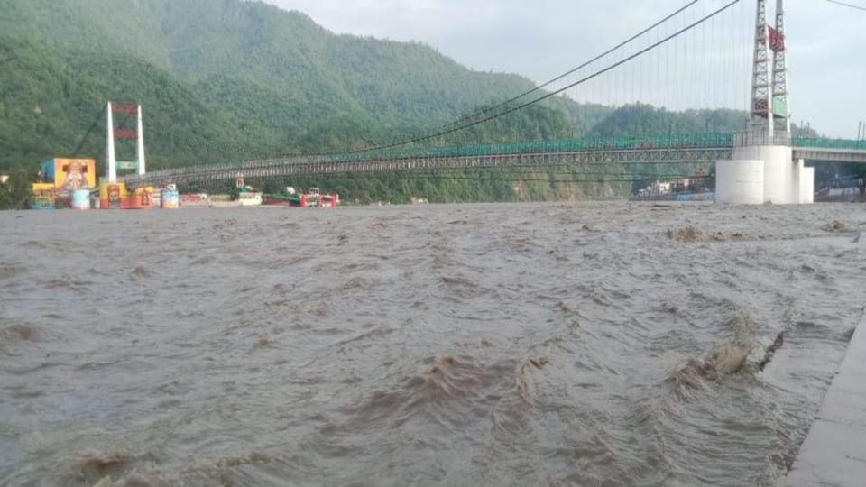Rishikesh Ganga River Cross warning line Triveni Ghat submerged after heavy rains in hilly areas