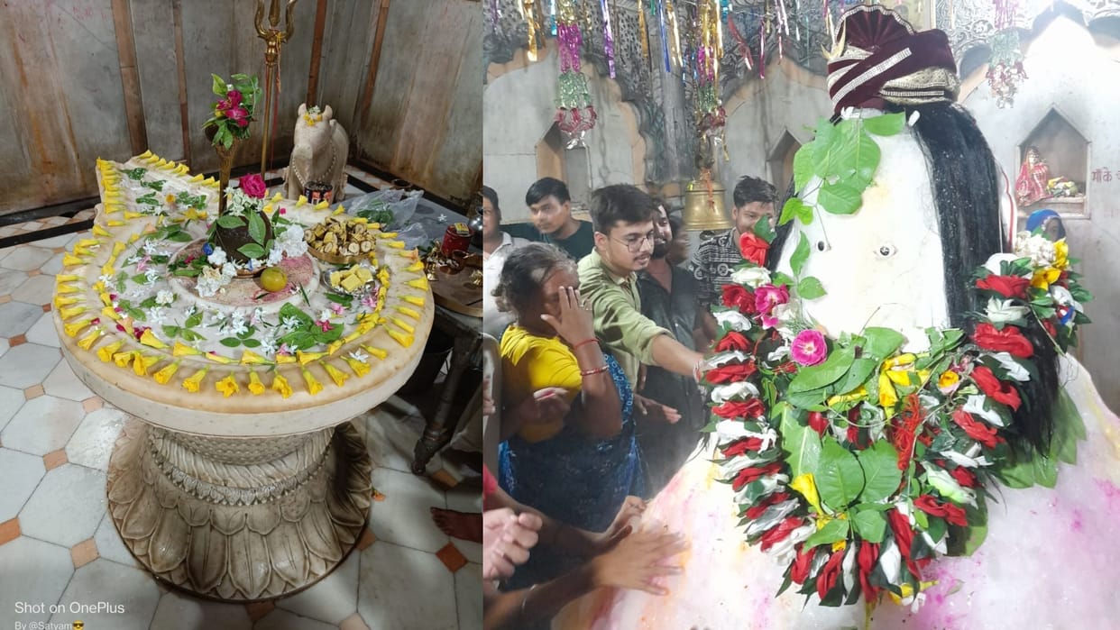 Narmadeshwar Mahadev was decorated with 21 quintals of snow in the ancient medak temple