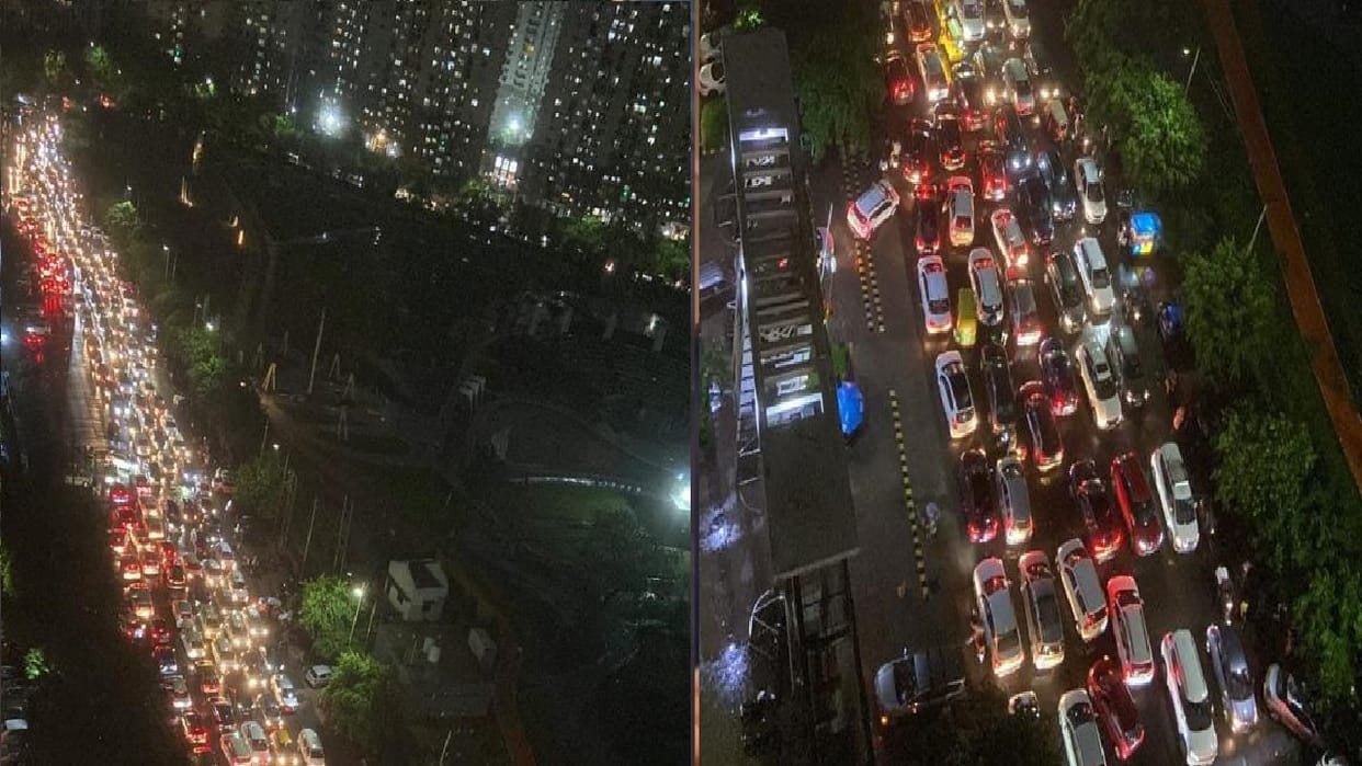 Long traffic jam in front of Ved Van Park Noida Sector 78 vehicles stuck for three hours