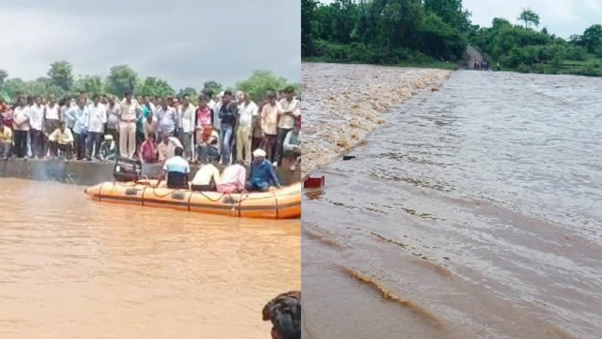 Jabalpur News Two youths along with tractor-trolley were swept away in strong currents of water