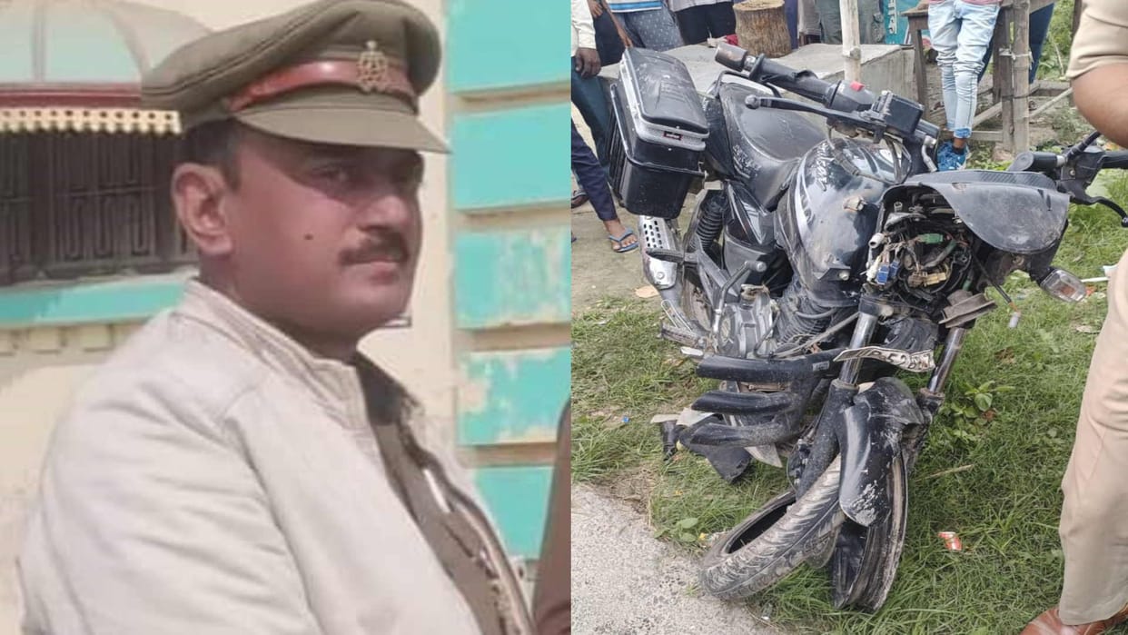 bike rider si police dies after being hit by a truck at Kushinagar
