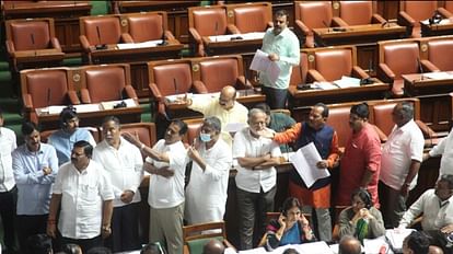 karnataka assembly 10 bjp mla suspended by speaker ut khader bjp said black day of democracy