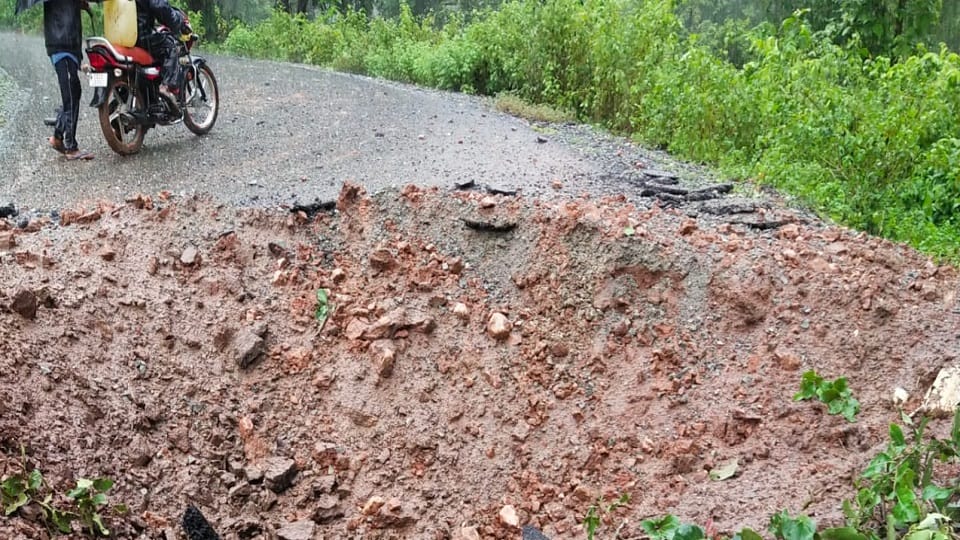 Pit in road due to IED blast in Bijapur
