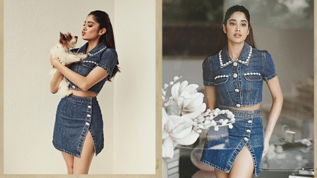 Janhvi Kapoor denim look photos in HD janhvi wear dress worth 54 thousand