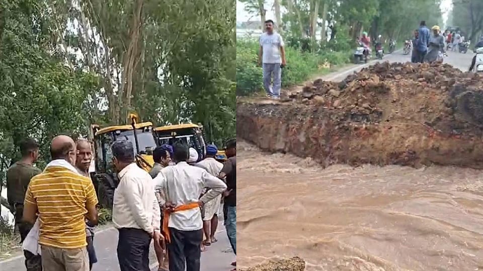 Flood water reaches bypass in Fatehabad, embankment built in front of underpass to save city