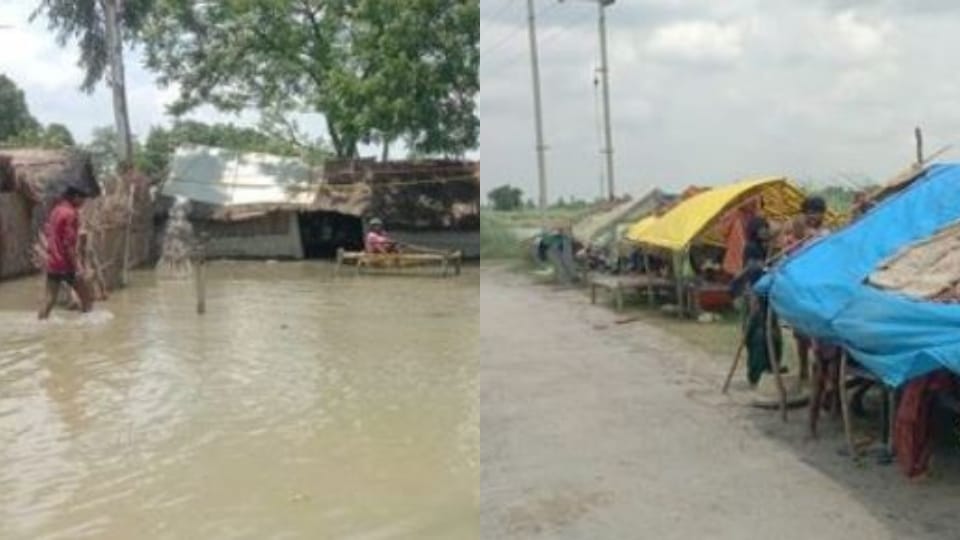 village Azad Nagar in the grip of flood people living on the road in shahjahanpur