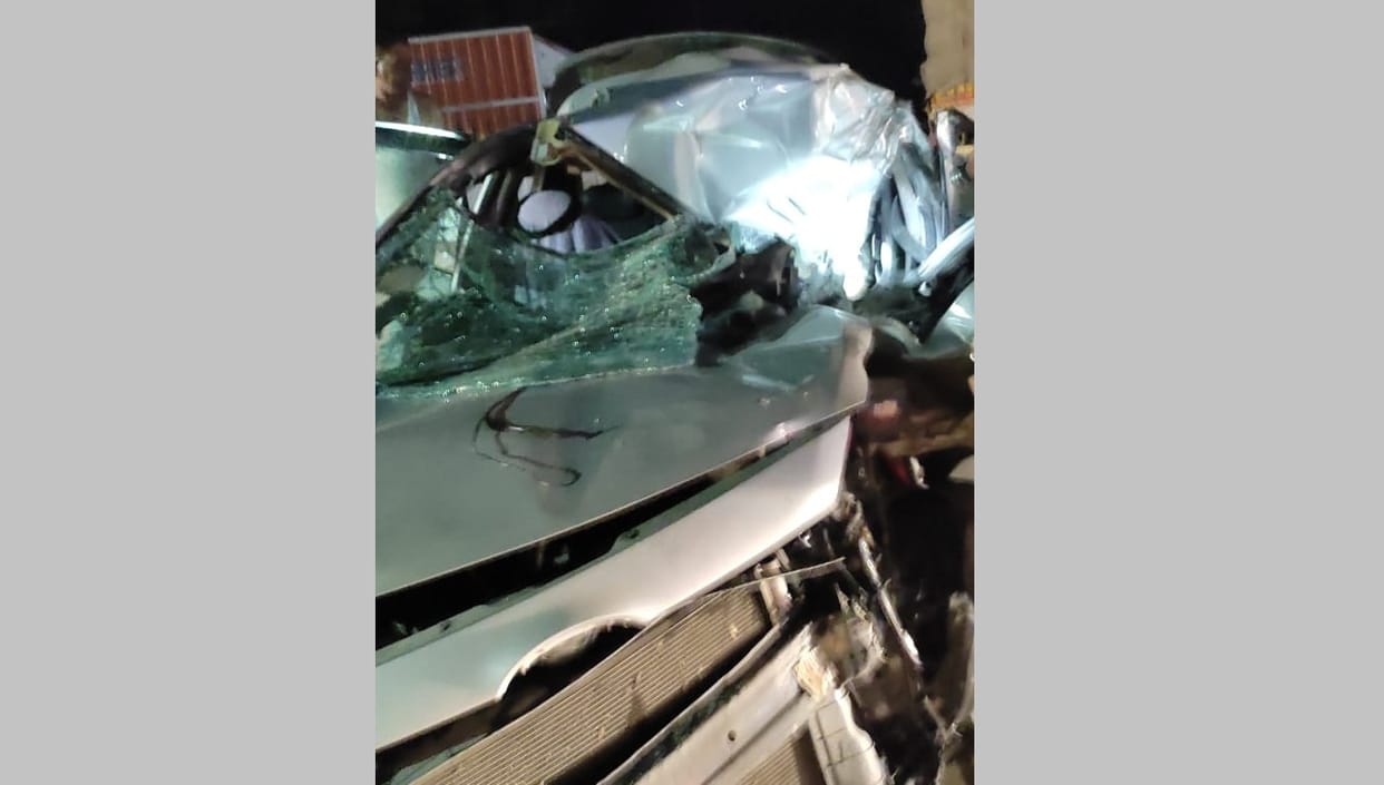 Uncontrolled car rammed into a standing truck from behind, mineral officer and son injured, wife died