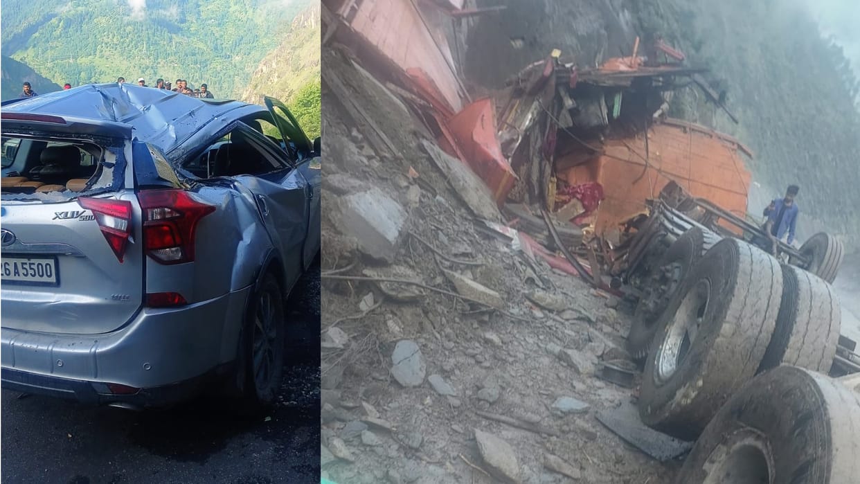 Boulders fall on car one killed three injured in chamba Himachal Pradesh