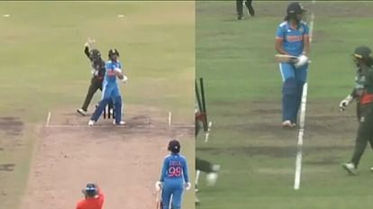 IND W vs BAN W Harmanpreet Kaur got angry in Bangladesh hit the stumps VIDEO WATCH