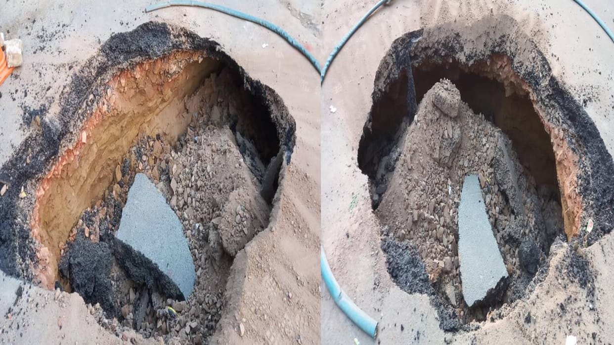 road caved in for fifteenth time in two years in  Dayalbagh at Agra