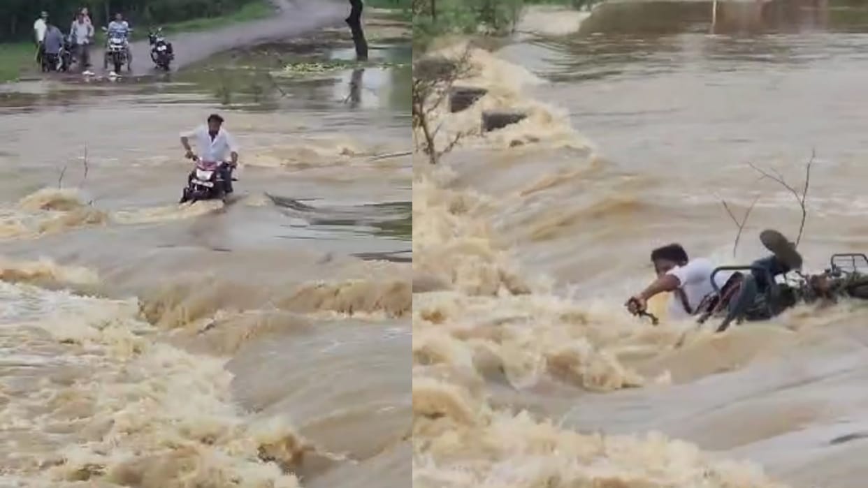 Durg Weather; young man was swept away along with his bike while crossing a swollen drain in Durg