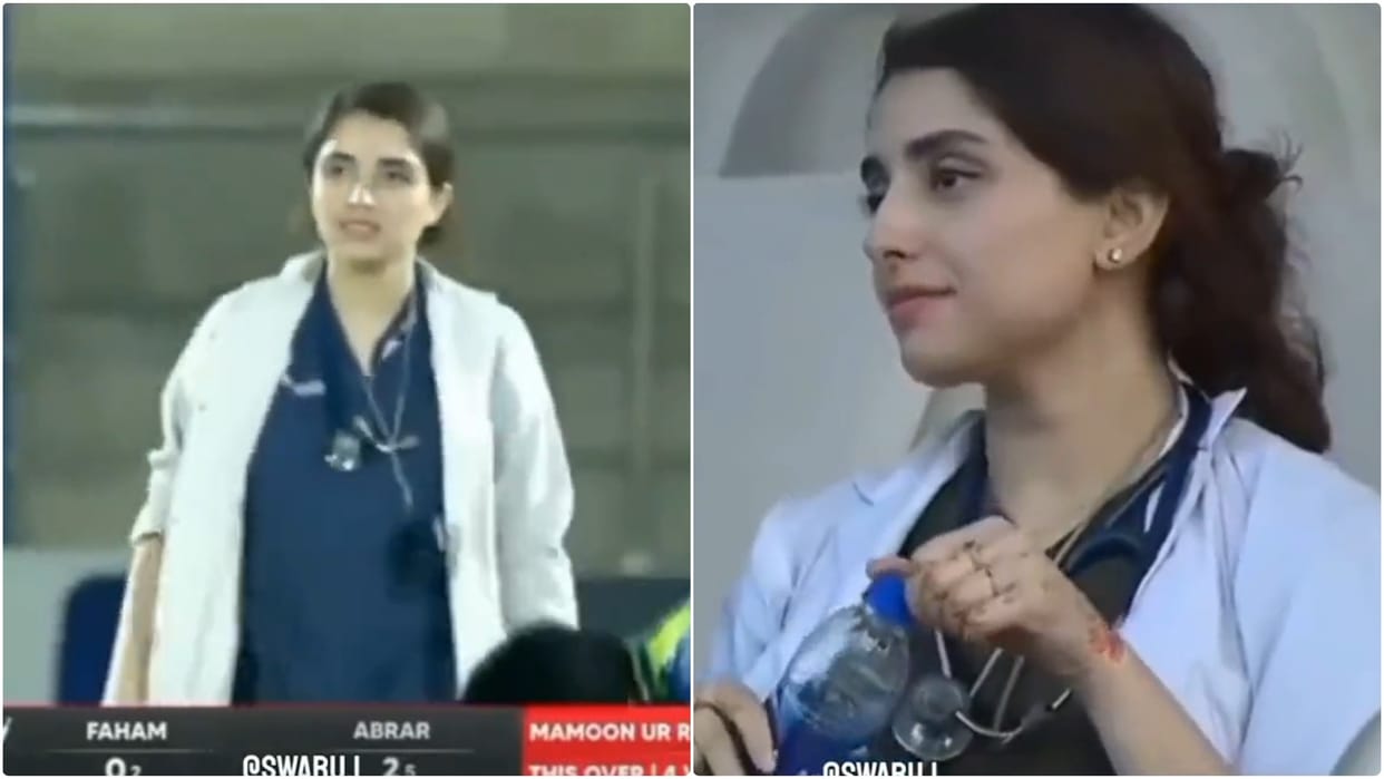 Doctor beauty won cricket fans heart after batsman hit with the ball in Match Watch Video