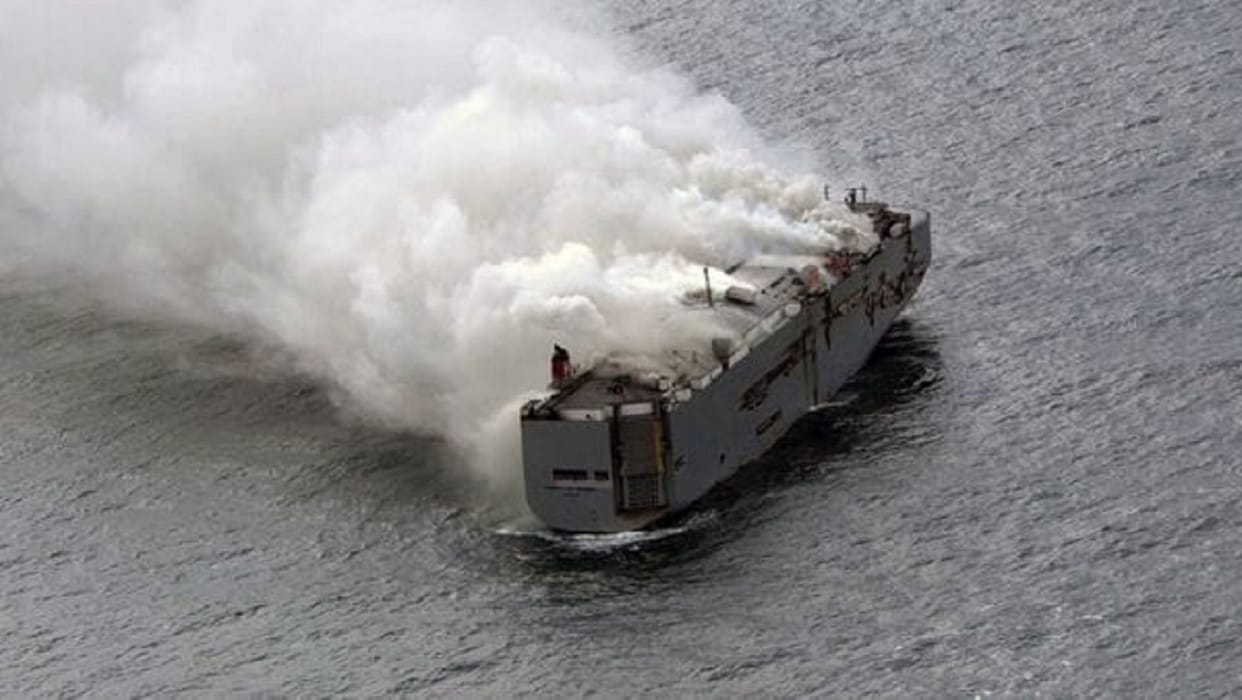 Burning Cargo Ship near Netherlands coast has almost 500 electric cars on board including BMW, Mercedes EV
