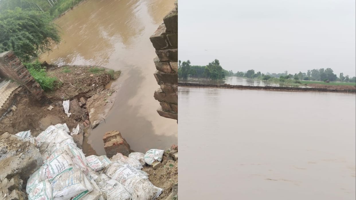 Markanda river in spate again, SYL wall collapses in jhansa Village