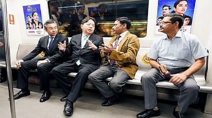 Delhi: Japan's Foreign Minister Hayashi travels in Delhi Metro