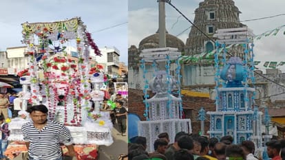 Fresh Processions Were Taken Out On Tenth Day Of Muharram In Agra - Amar Ujala Hindi News Live - मोहर्रम पर निकाले गए जुलूस:आगरा में गमगीन माहौल में सुपुर्द-ए-खाक हुए ताजिये, शहरभर