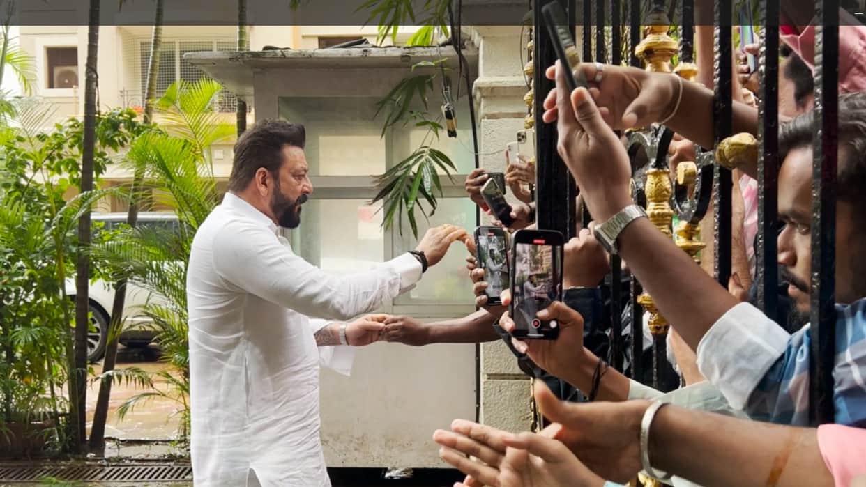 sanjay dutt greets his fans on his birthday at his residence in mumbai video goes viral on social media