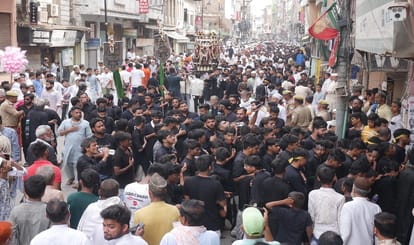 Muharram 2023 In Varanasi procession of tajiyas road  mourners of chains and kama