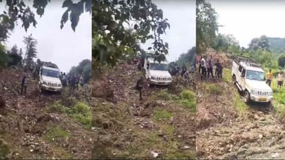 हिमाचल: सड़क बंद, रस्सी के सहारे पहाड़ी से नीचे उतारी बोलेरो कैंपर, वीडियो वायरल Road closed, Bolero camper driven down from hill with rope in kullu, video viral