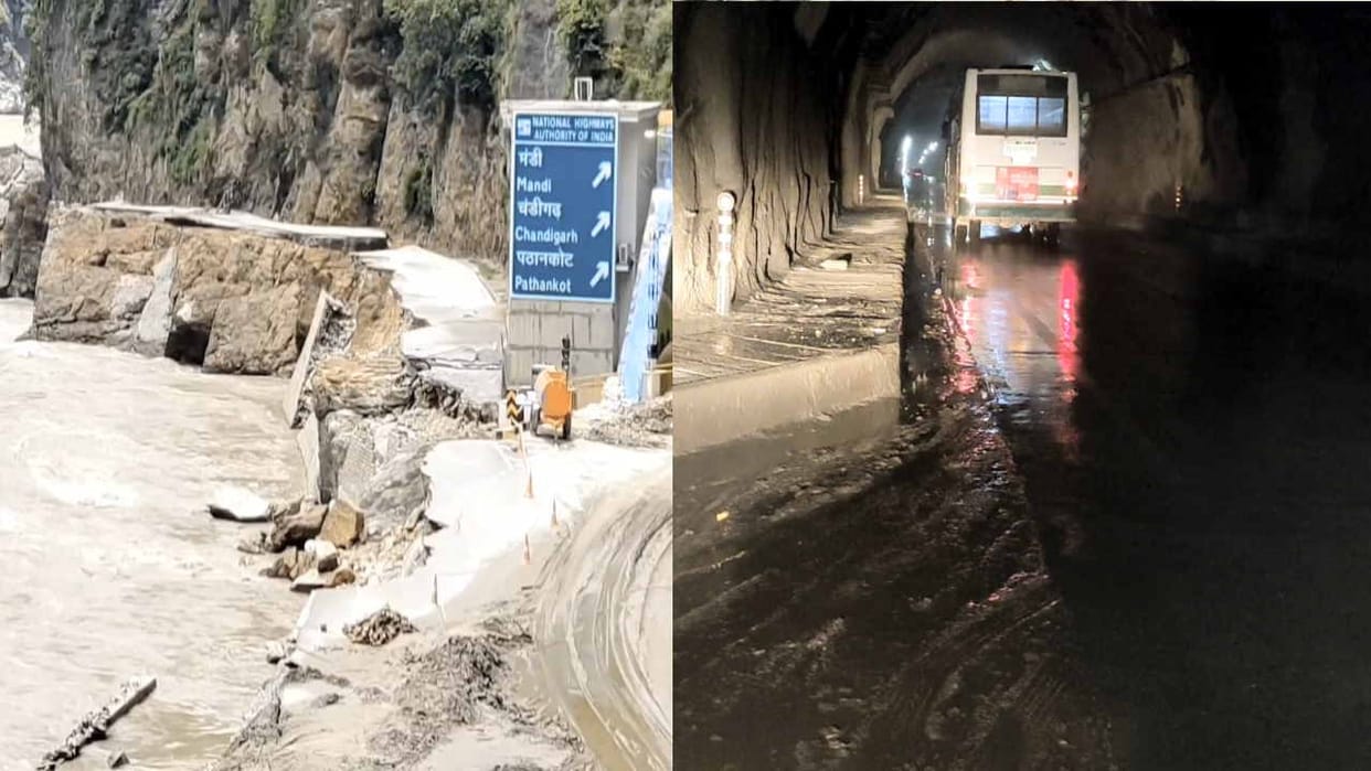 Heavy water leakage in Aut tunnel, the only option going to Kullu