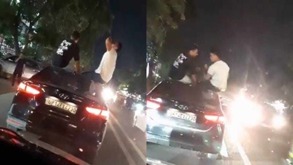 Ghaziabad Police caught three stunting on the roof of the car