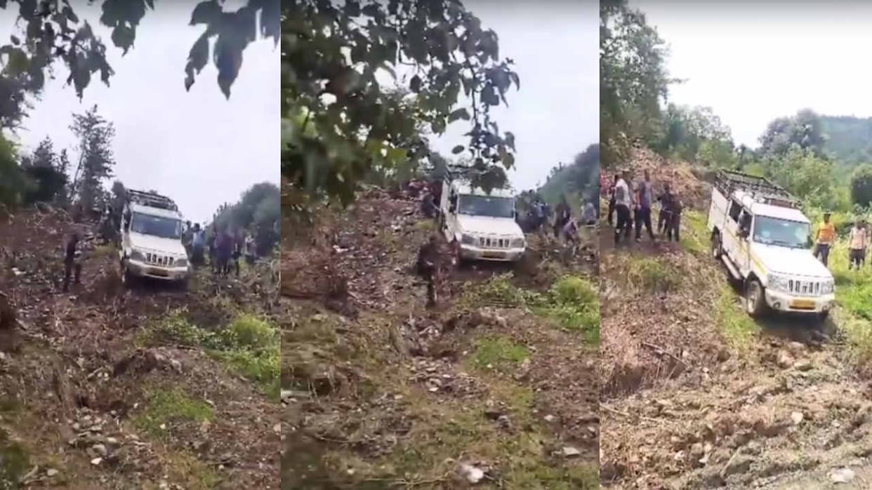 Road closed, Bolero camper driven down from hill with rope in kullu, video viral