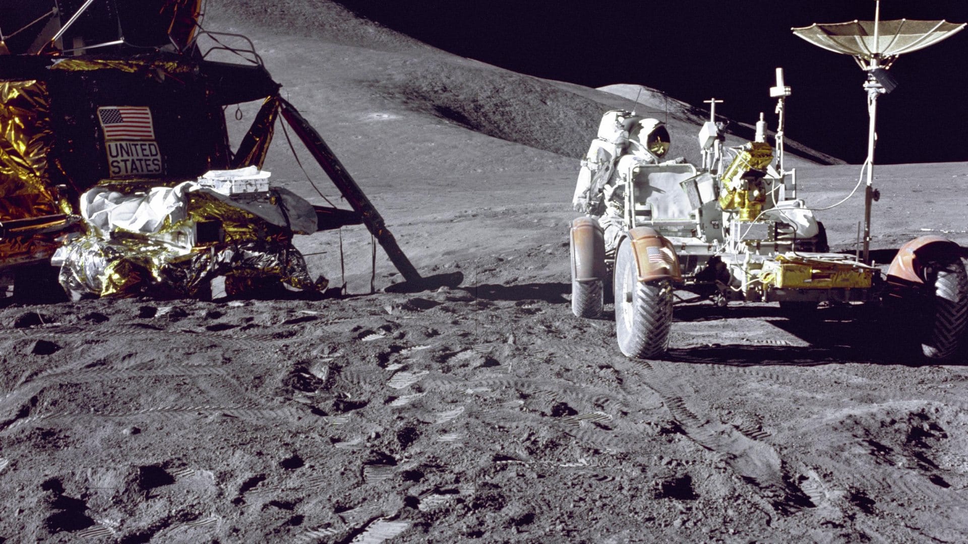 lunar roving vehicle first used on moon