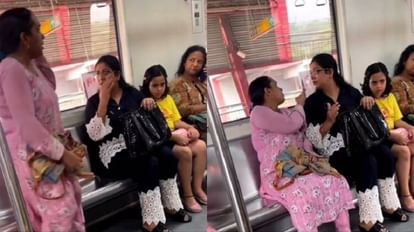 Delhi Metro Viral Video argument between two women Joota utha ke marugi