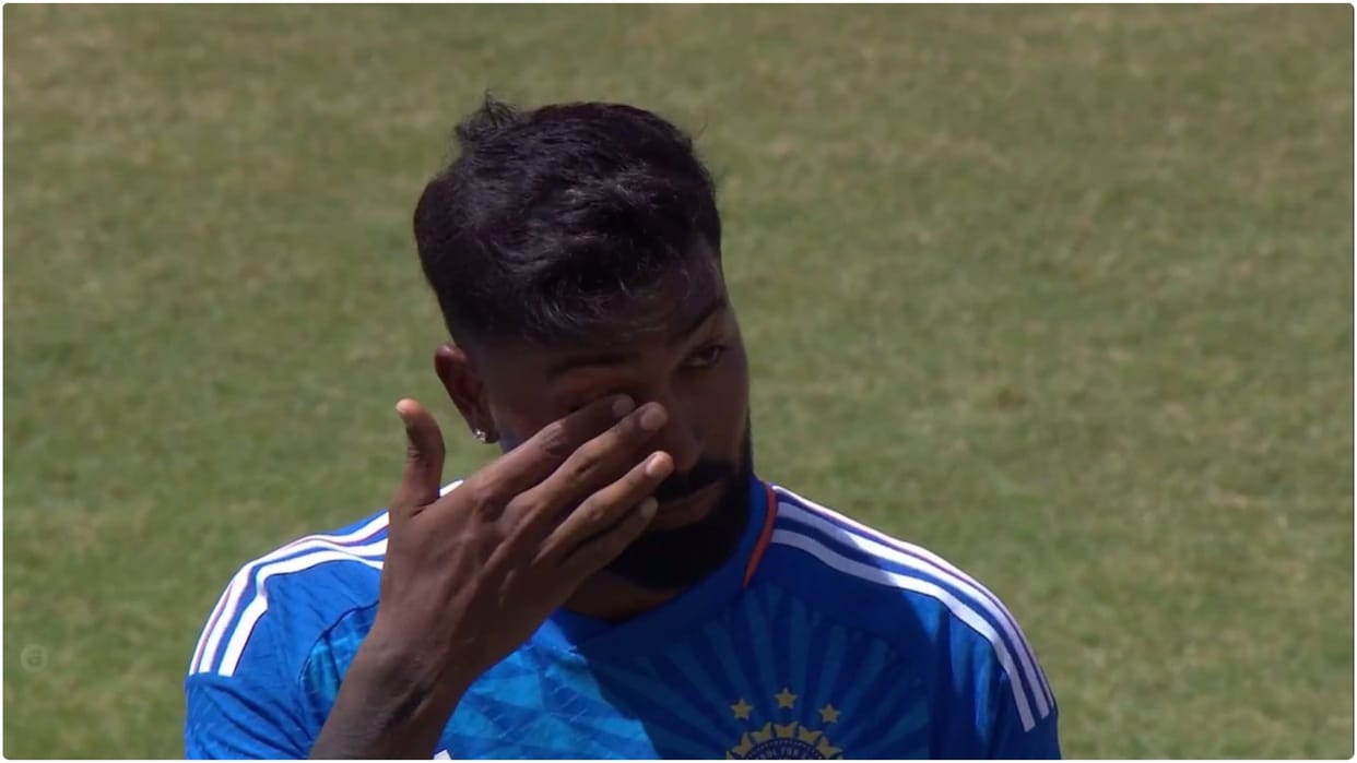 Indian captain hardik pandya tears come out during National Anthem in IND vs WI 1st T20 Match