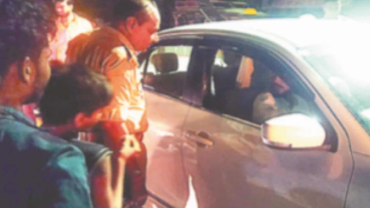 Trying to crush policeman by uncontrollable car rider in gorakhpur