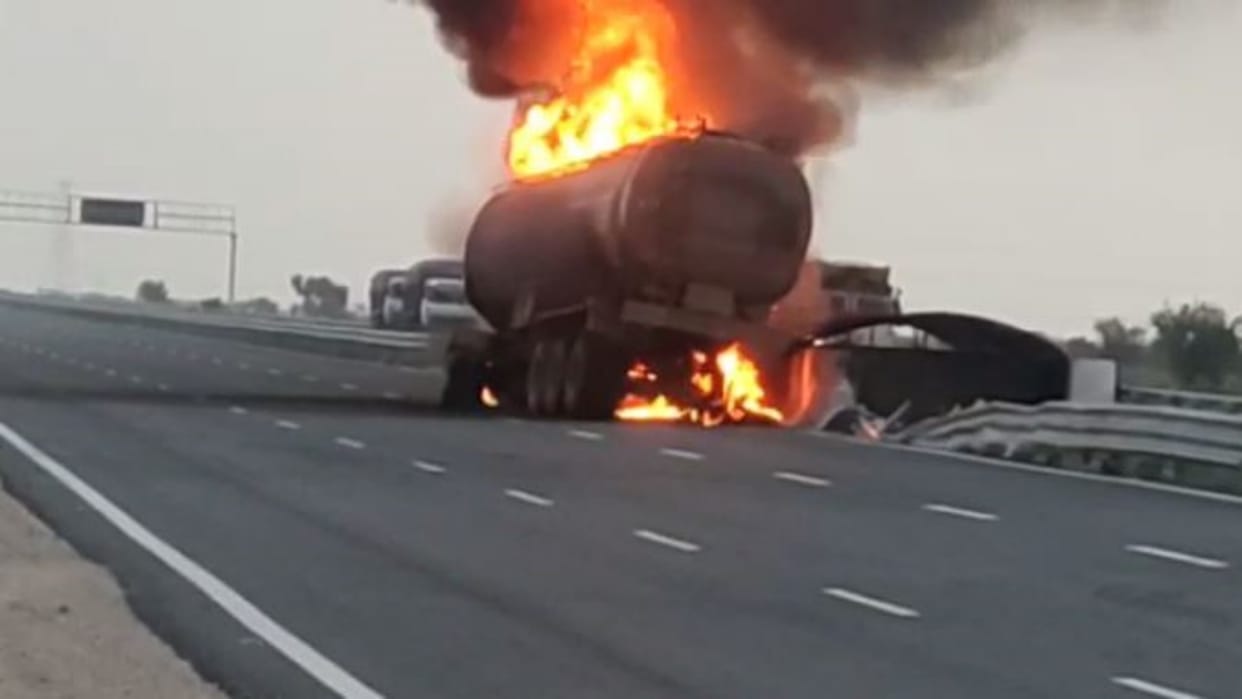 Bikaner News Fire broke out in a tank filled with chemical on Bharatmala road
