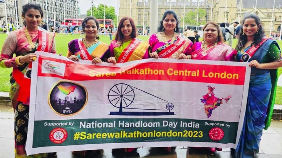 British Indians mark National Handloom Day with Saree Walkathon in London